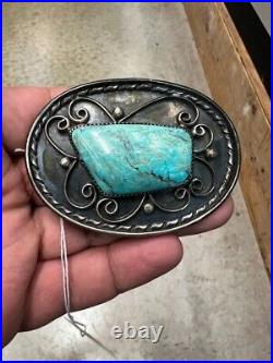 Navajo Sterling Silver Turquoise Belt Buckle Marked C C