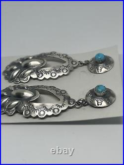 Navajo Vintage Sterling Silver And Turquoise Earrings By Tonya MARKED 325