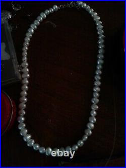 New Freshwater Pearls Sterling Silver White Shiny Necklace Mark 925