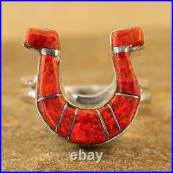 New Native American Sterling Silver Red Opal Inlay Ring Size 10 Marked Sterling