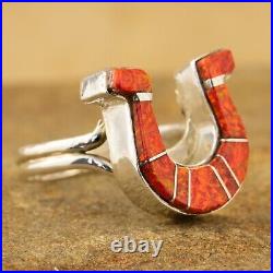 New Native American Sterling Silver Red Opal Inlay Ring Size 10 Marked Sterling