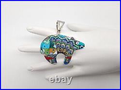 New Native American Style Sterling Silver Inlaid Bear Pendant Artist Marked Bt