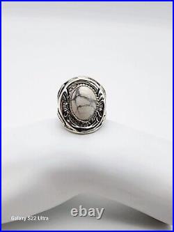 New Southwestern Style 925 Sterling Silver & White Buffalo Ring Sz 11 Marked Gu