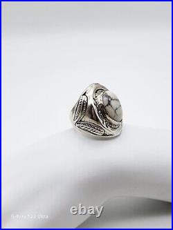 New Southwestern Style 925 Sterling Silver & White Buffalo Ring Sz 11 Marked Gu