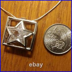 New Sterling Silver CZ Large Star Inside Square Marked 925, New Chain Marked 925