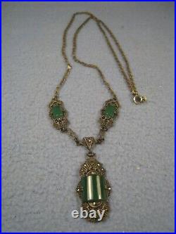 Nice Vintage Art Deco Style German Necklace with Green stones Marked Sterling