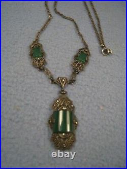 Nice Vintage Art Deco Style German Necklace with Green stones Marked Sterling