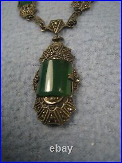 Nice Vintage Art Deco Style German Necklace with Green stones Marked Sterling