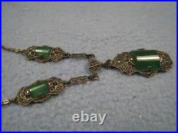 Nice Vintage Art Deco Style German Necklace with Green stones Marked Sterling