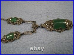 Nice Vintage Art Deco Style German Necklace with Green stones Marked Sterling