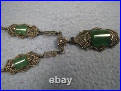 Nice Vintage Art Deco Style German Necklace with Green stones Marked Sterling