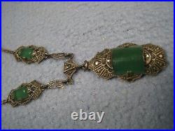 Nice Vintage Art Deco Style German Necklace with Green stones Marked Sterling