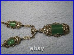 Nice Vintage Art Deco Style German Necklace with Green stones Marked Sterling