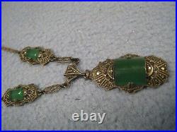 Nice Vintage Art Deco Style German Necklace with Green stones Marked Sterling