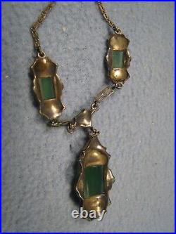 Nice Vintage Art Deco Style German Necklace with Green stones Marked Sterling