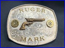 Nice Vintage Sterling Silver RUGER Pistol Gun 44 Remington Belt Buckle MARK JML