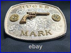 Nice Vintage Sterling Silver RUGER Pistol Gun 44 Remington Belt Buckle MARK JML