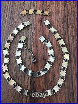 Norway 925S Sterling Enamel Daisy Flower Necklace & Bracelet Marked JB 1950s