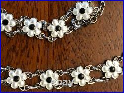 Norway 925S Sterling Enamel Daisy Flower Necklace & Bracelet Marked JB 1950s