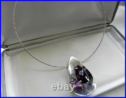 OOAK? 24g sterling silver 925 Mexico Eagle Mark 23 amethyst gem choker necklace