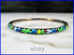 Old Antique Chinese Pierced Sterling Silver Enameled Bangle Bracelet Marked