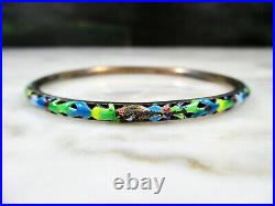 Old Antique Chinese Pierced Sterling Silver Enameled Bangle Bracelet Marked