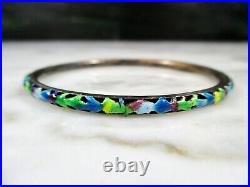 Old Antique Chinese Pierced Sterling Silver Enameled Bangle Bracelet Marked