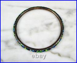 Old Antique Chinese Pierced Sterling Silver Enameled Bangle Bracelet Marked