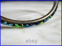 Old Antique Chinese Pierced Sterling Silver Enameled Bangle Bracelet Marked