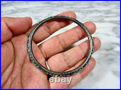 Old Antique Chinese Pierced Sterling Silver Enameled Bangle Bracelet Marked