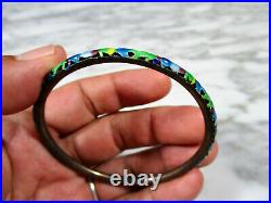 Old Antique Chinese Pierced Sterling Silver Enameled Bangle Bracelet Marked