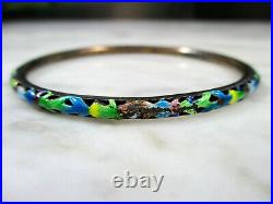 Old Antique Chinese Pierced Sterling Silver Enameled Bangle Bracelet Marked