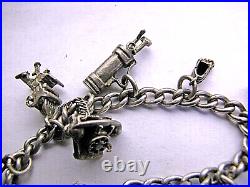 Old Charm Bracelet Mechanical Moving Parts Sterling Silver 7 Long