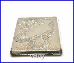 Old Chinese Sterling Silver Cigarette Card Case Dragon Marked Silver