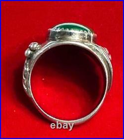 Old First American Traders Logo Marked Sterling Silver & Malachite Ring Sz 10