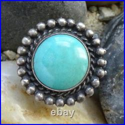 Old Fred Harvey Era Navajo Turquoise Satellite Ring Marked Sterling Size 6.5