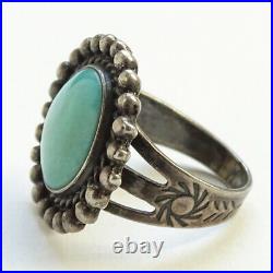 Old Fred Harvey Era Navajo Turquoise Satellite Ring Marked Sterling Size 6.5