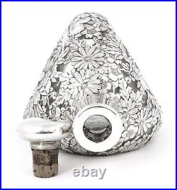 Old Japanese 950 Sterling Silver Glass Decanter Millefleur Peony Flower Marked