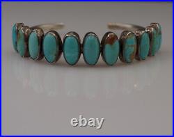 Old Pawn Navajo Turquoise Sterling Silver Cuff Row Bracelet 11 Stones Marked
