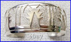 Old guilloche Silver Sterling Cuff Bracelet, 49 gr, maker's mark RH