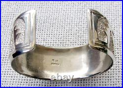 Old guilloche Silver Sterling Cuff Bracelet, 49 gr, maker's mark RH