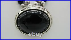 Onyx 925 Sterling Silver Ball Bead Etched Double Strand Pendant Necklace 16