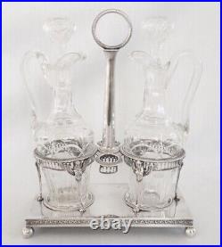 Original Antique Marked Sterling Silver 950 Bottles Old 19th Crystal Glass
