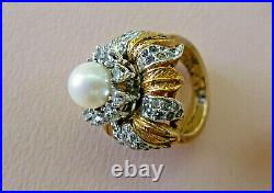 PANETTA RING STERLING Vermeil SILVER FAUX PEARL & RHINESTONES Maker Marked