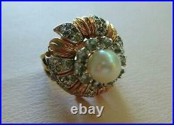 PANETTA RING STERLING Vermeil SILVER FAUX PEARL & RHINESTONES Maker Marked