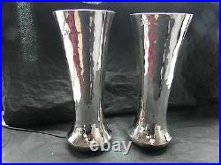 Pair Of Vases Art Deco Hammer Work Sterling Silver 925 Made C. 1930 Italy Marked