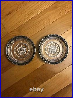 Pair of American Cut Glass Bowls /Trays /Dishes w Marked Sterling Silver Rim 4D