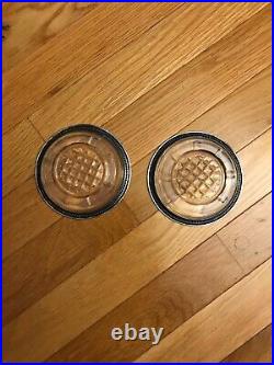 Pair of American Cut Glass Bowls /Trays /Dishes w Marked Sterling Silver Rim 4D