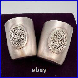 Pair of Antique 925 Sterling Silver Engraved Marked Mugs in 80 Gram Organic Box