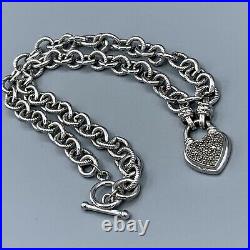 Pave Diamond Sterling Silver 925 Puffy Heart Necklace Unknown Maker Mark